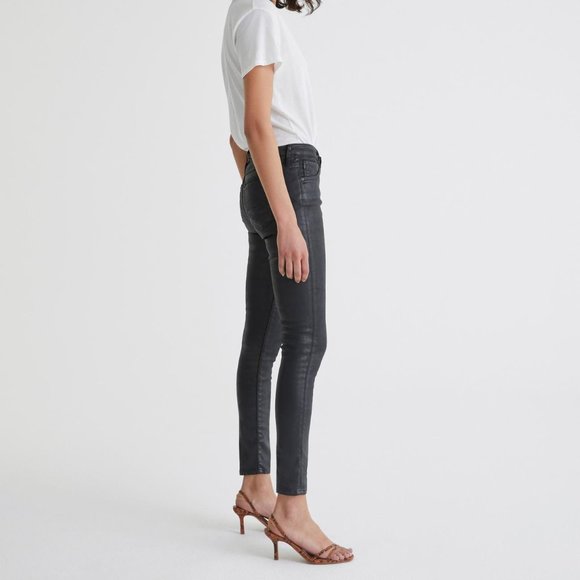 AG Adriano Goldschmied the Legging Ankle LEATHERETTE  Super Skinny  Black Coated - Picture 1 of 4